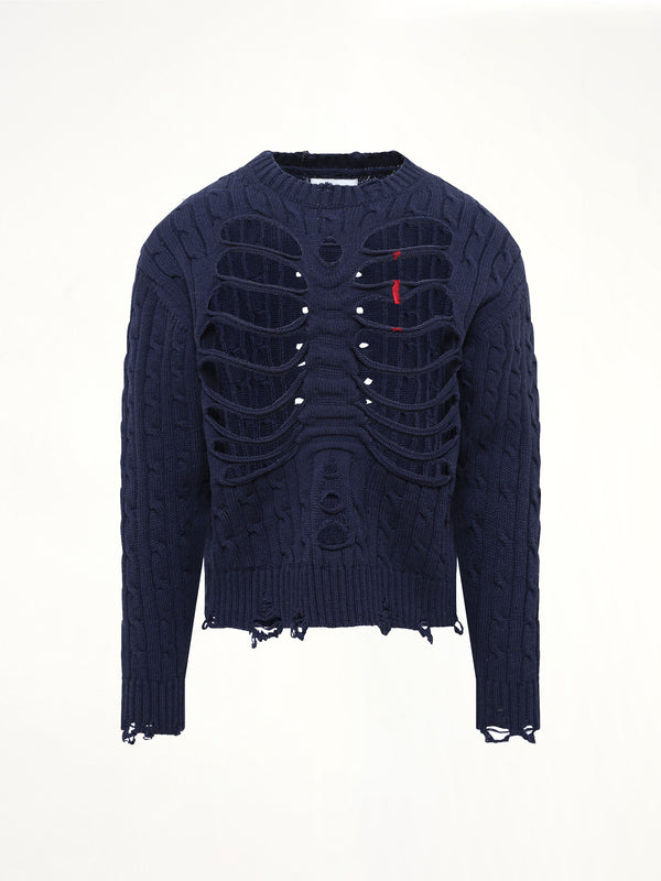 Rib Cage Cable Knit Pullover in Navy