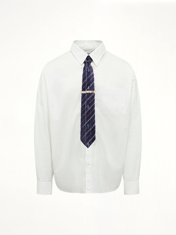 Trompe L’Oeil Tie Embroidery Shirt in White/Black