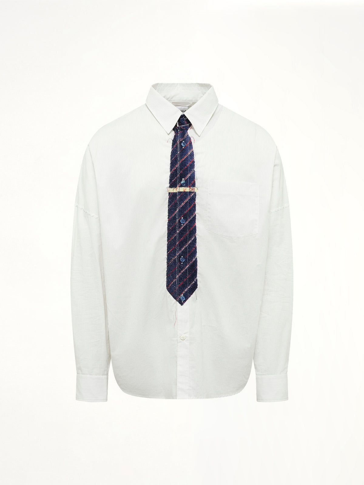Trompe L’Oeil Tie Embroidery Shirt in White/Black