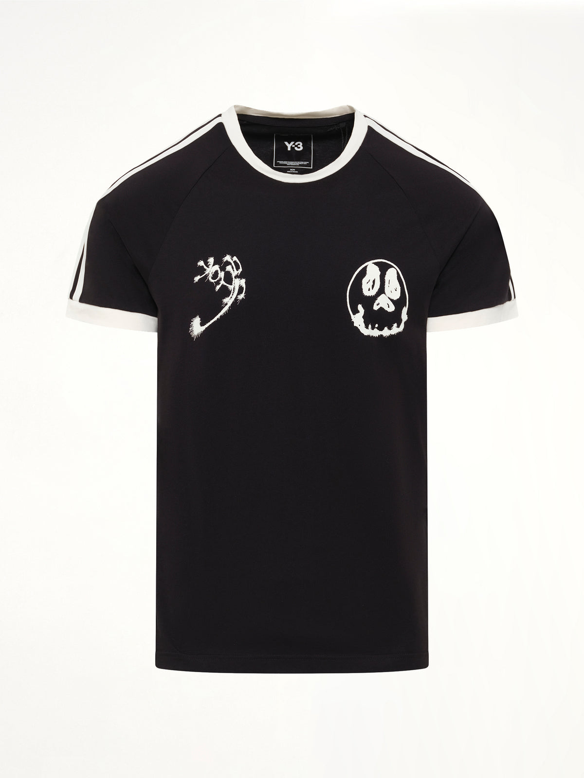 Skull Graphic 3 Stripe T-Shirt in Black