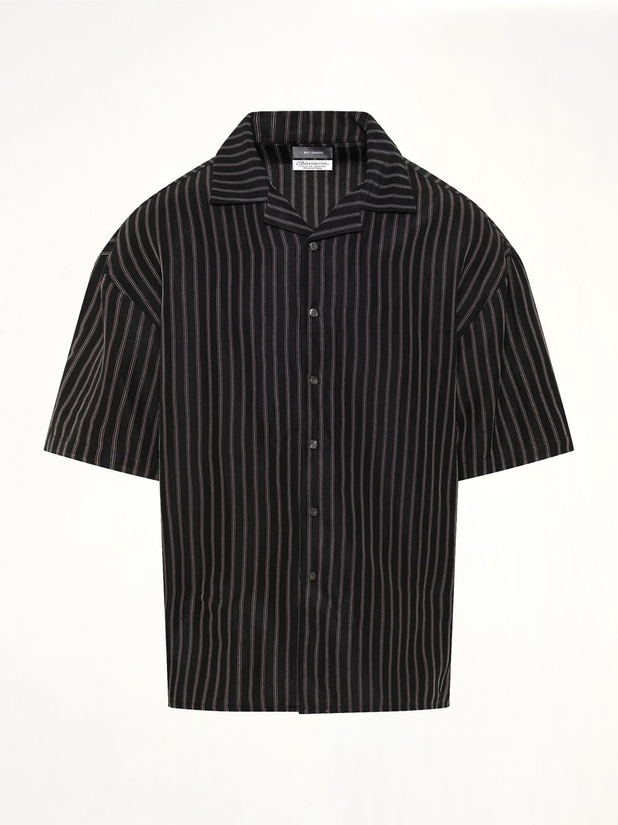 Camp Collar SS Shirt in Black/White Stripe