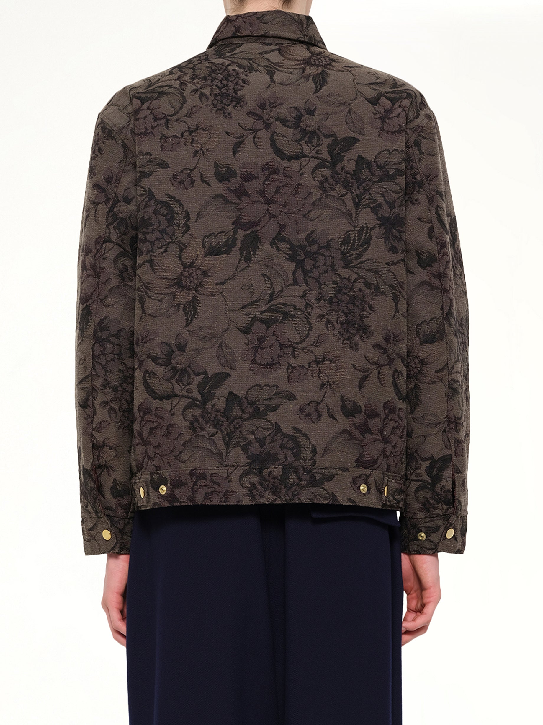 Flower Zip Up Jacket in Dark Khaki