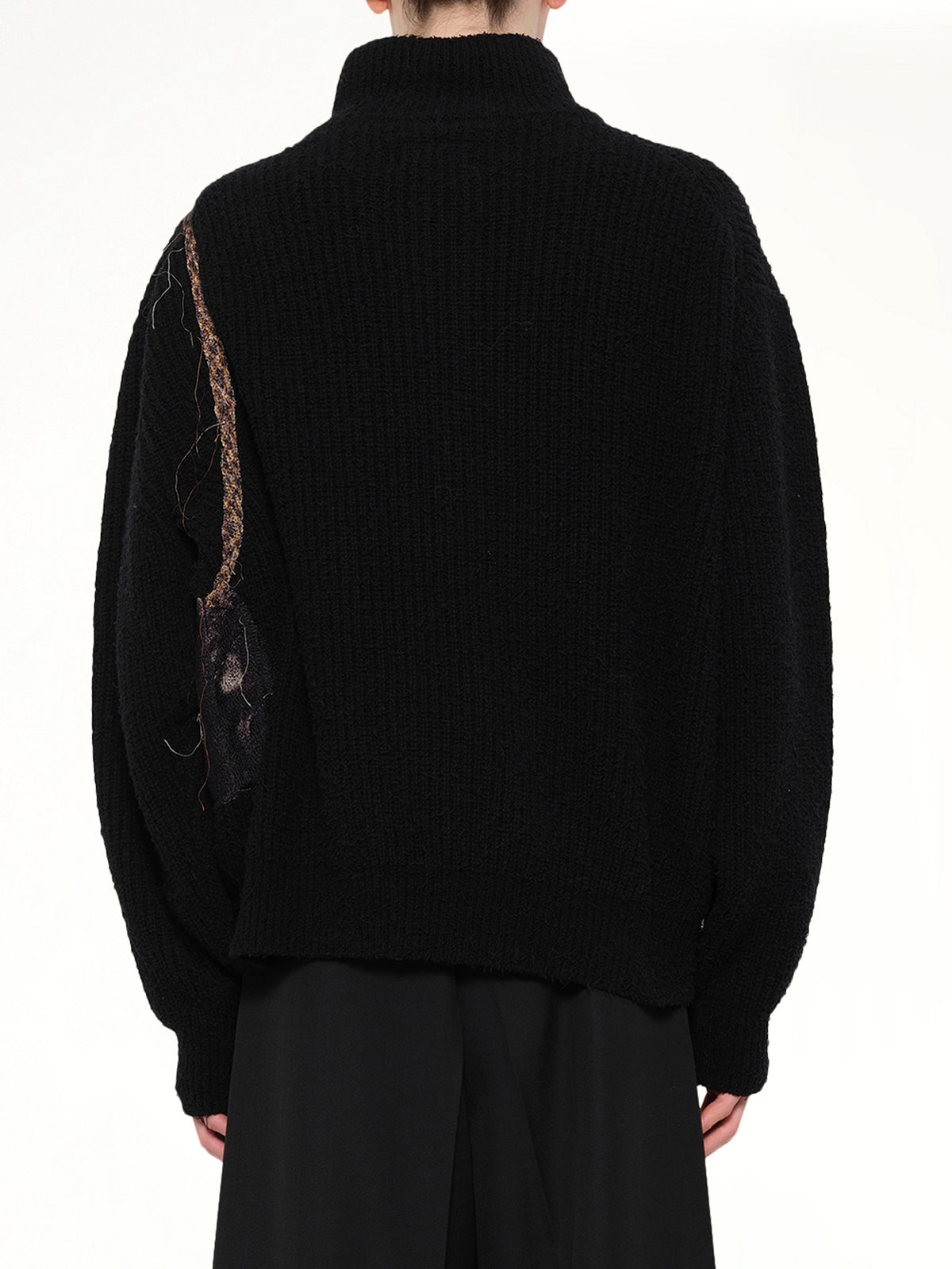 Trompe L’Oeil Embroidery Half Zip Knit in Black