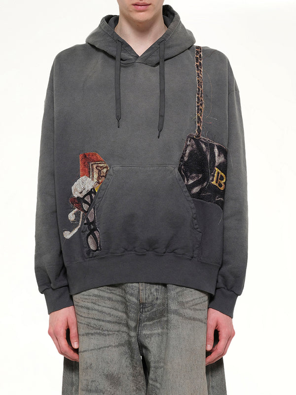 Trompe L’Oeil Embroidery Hoodie in Black