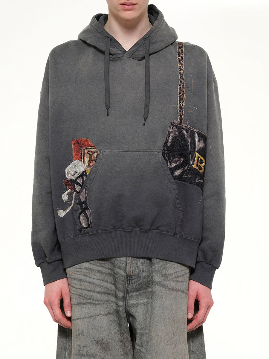 Trompe L’Oeil Embroidery Hoodie in Black
