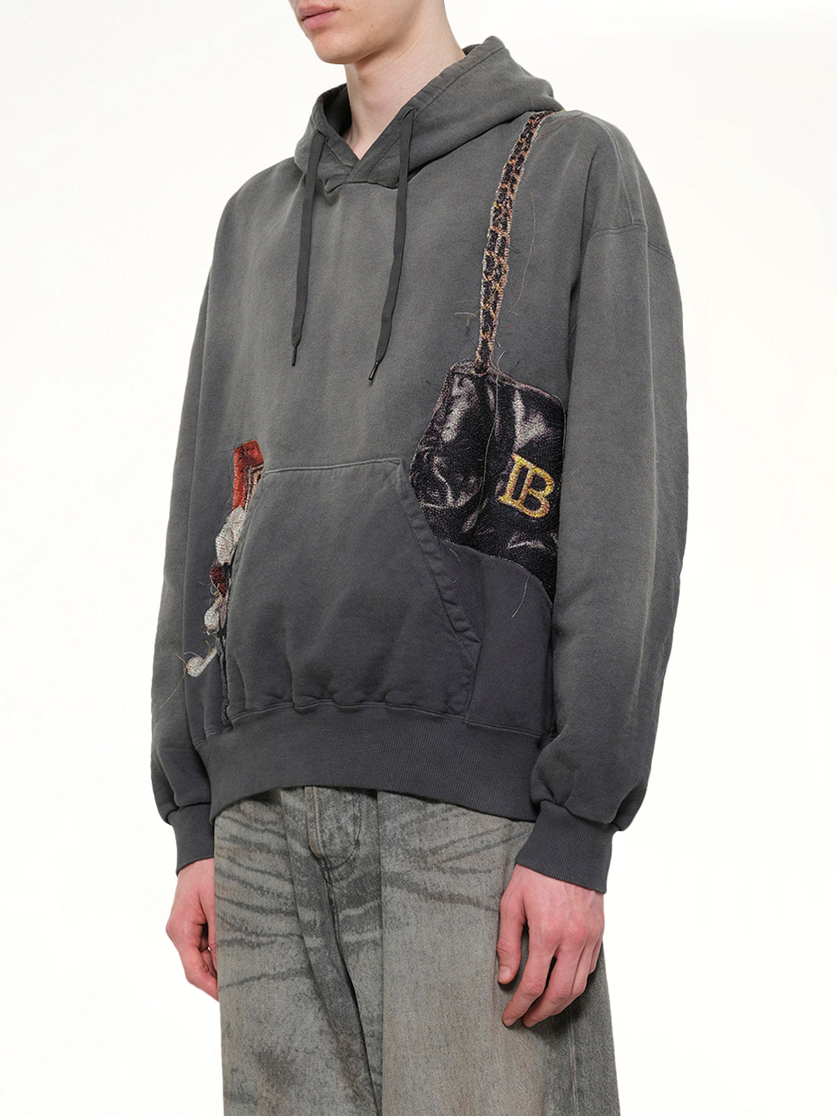 Trompe L’Oeil Embroidery Hoodie in Black