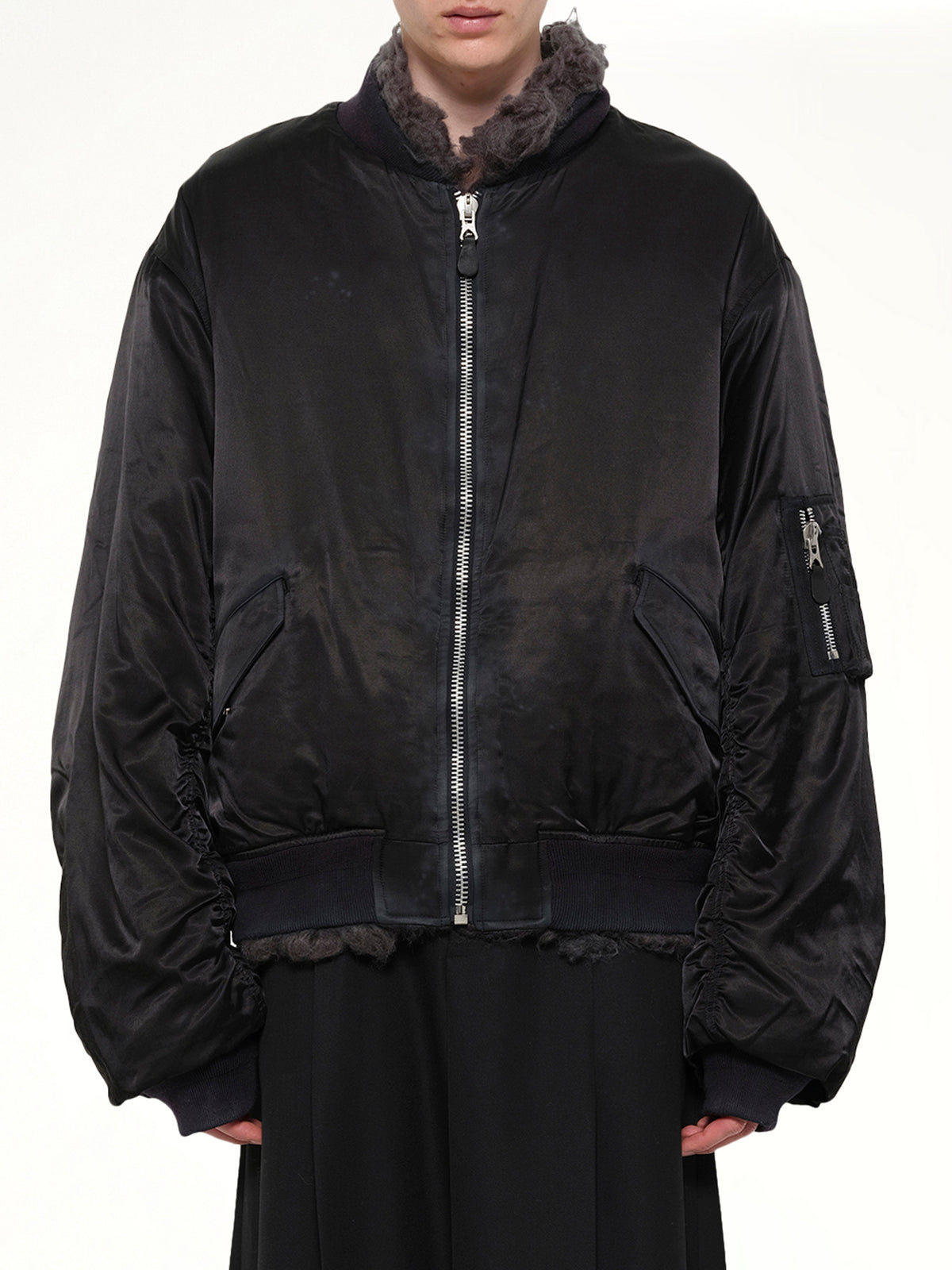 Smoke Fur Reversible Bomber Jacket in Black