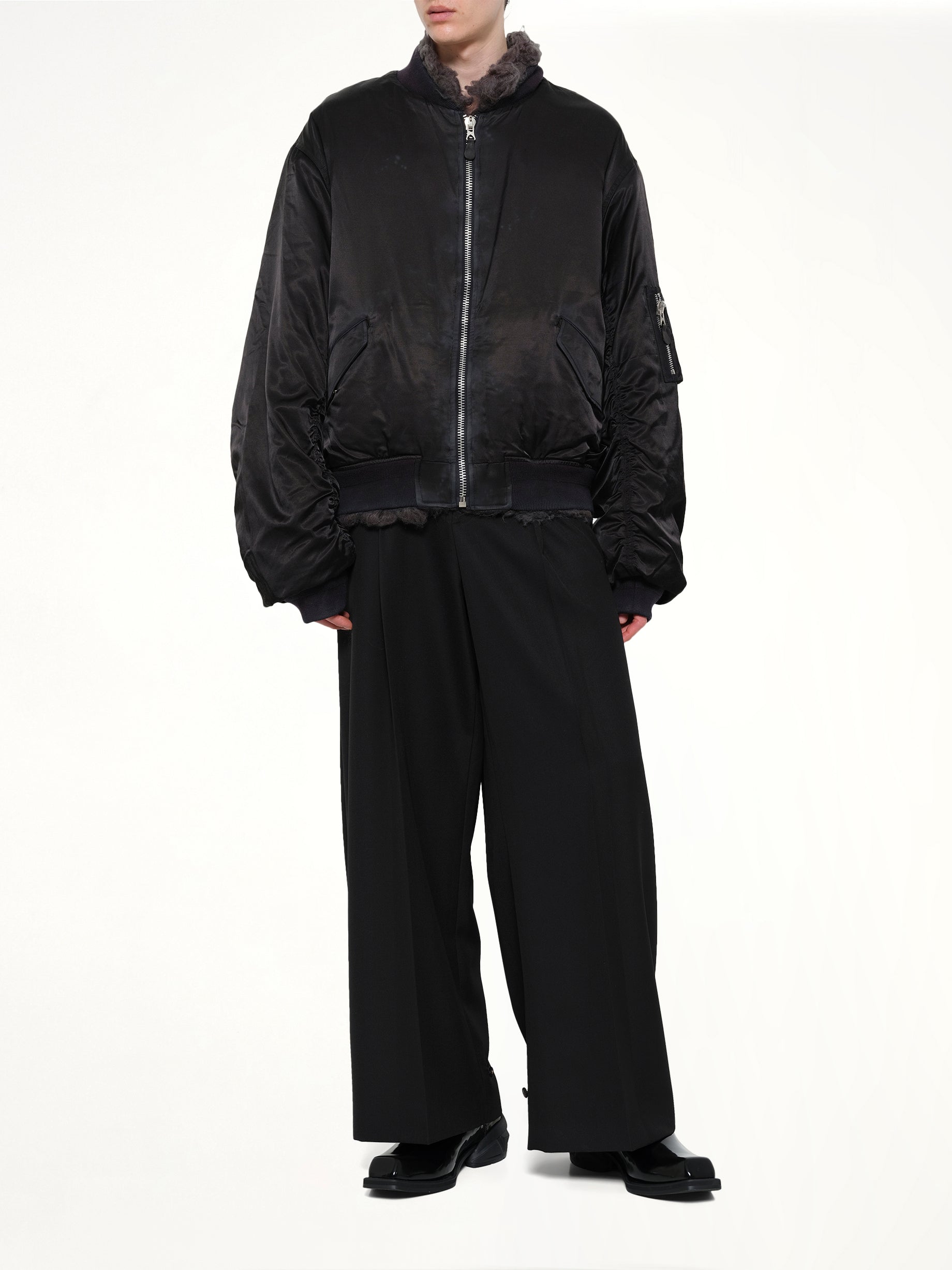 Smoke Fur Reversible Bomber Jacket in Black