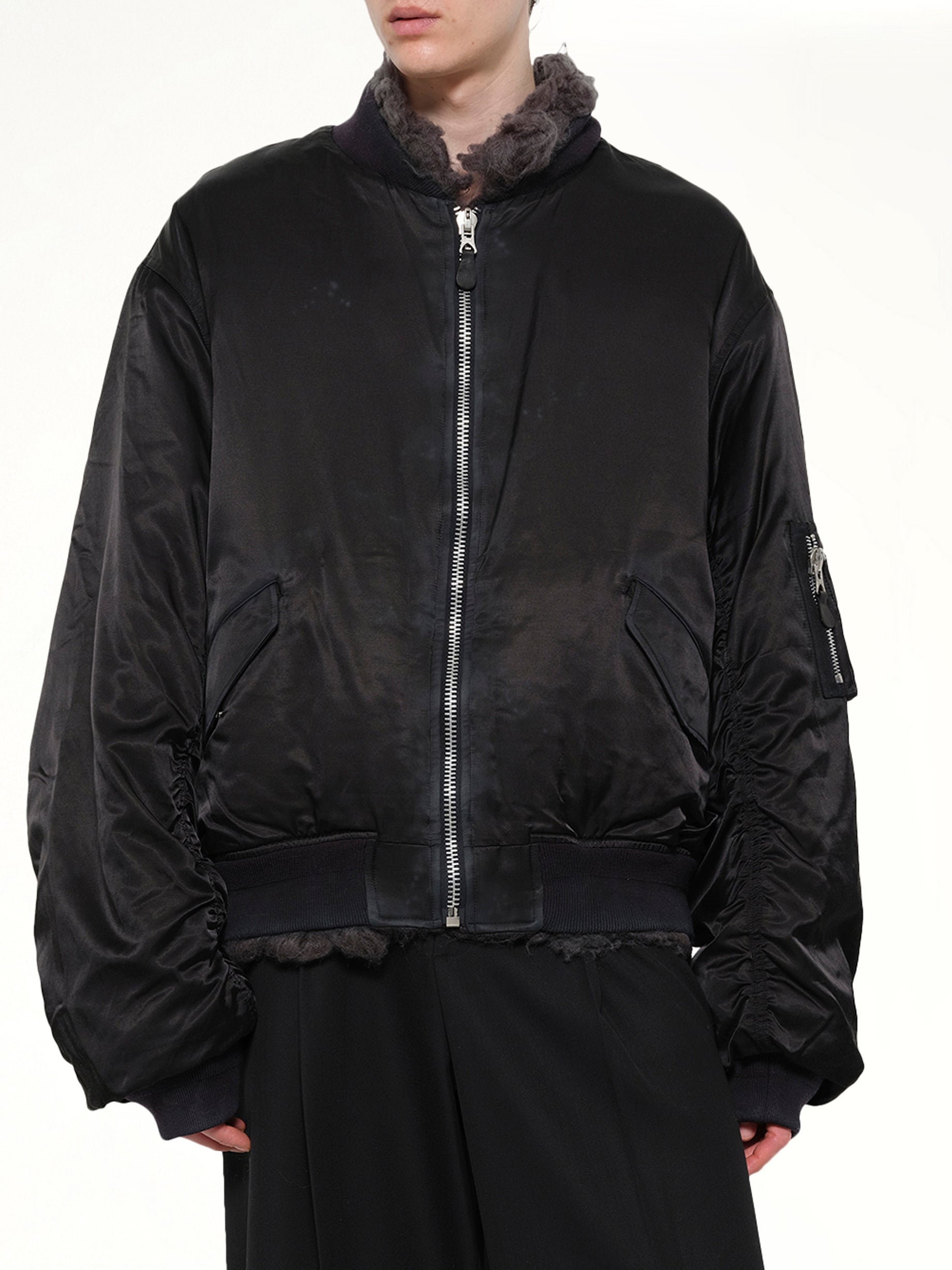 Smoke Fur Reversible Bomber Jacket in Black