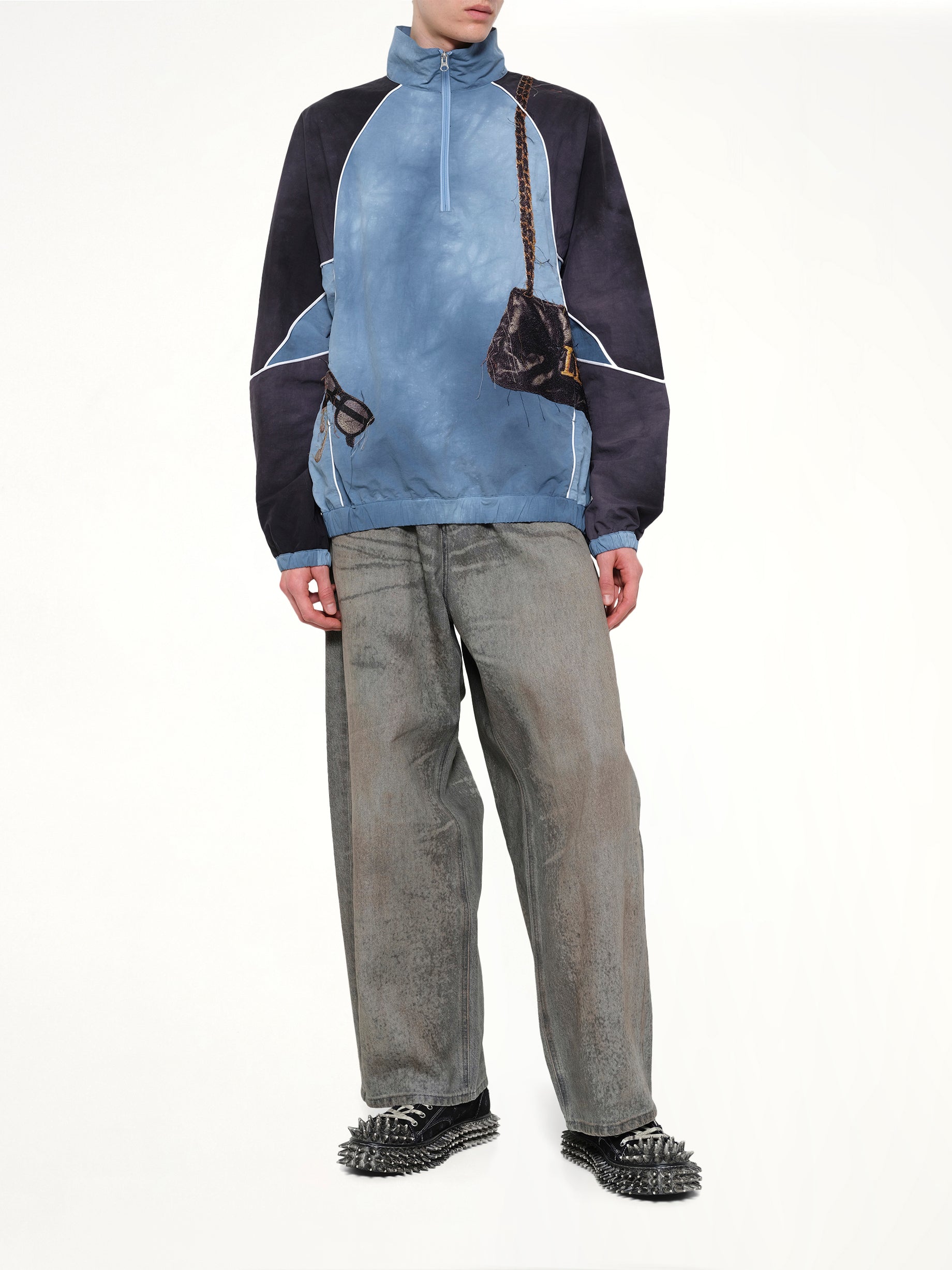 Trompe L’Oeil Embroidery Anorak in Navy