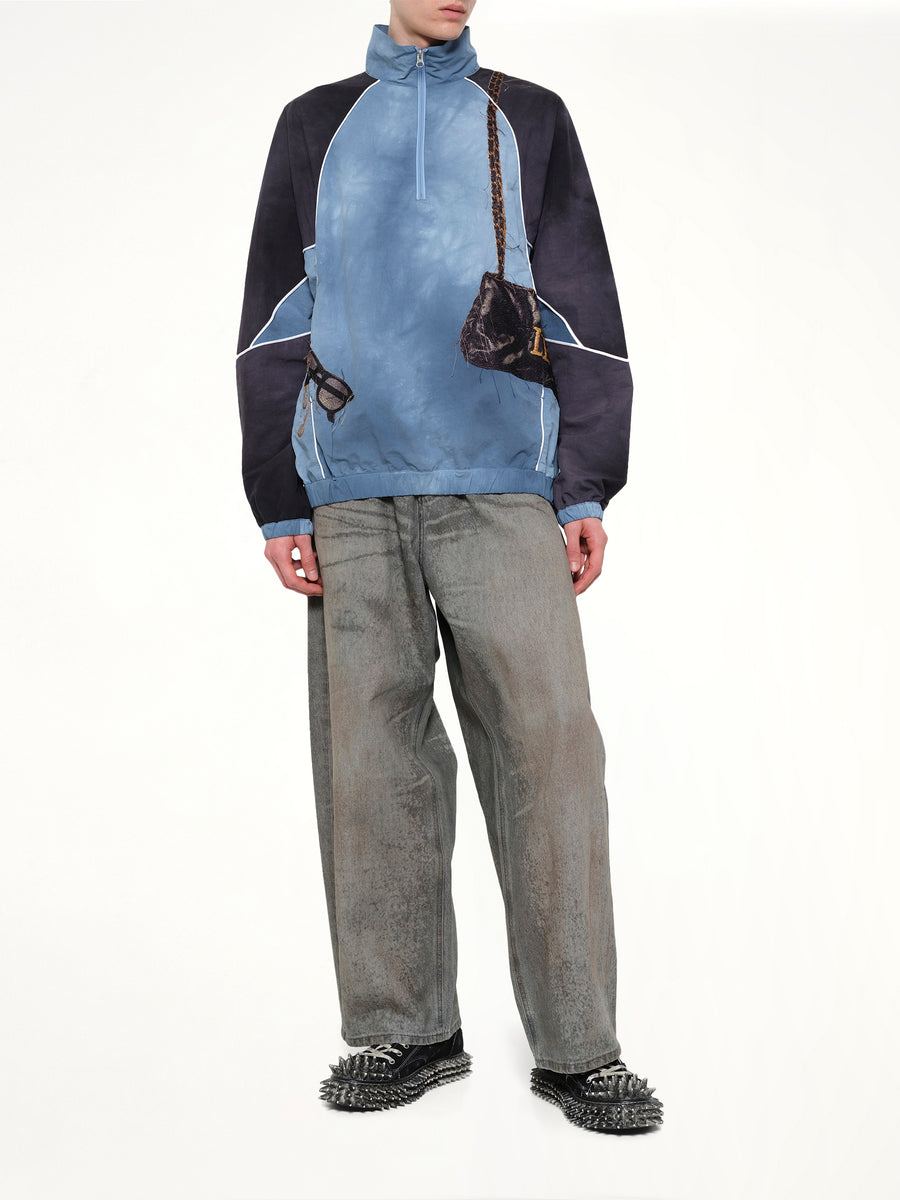 Trompe L’Oeil Embroidery Anorak in Navy