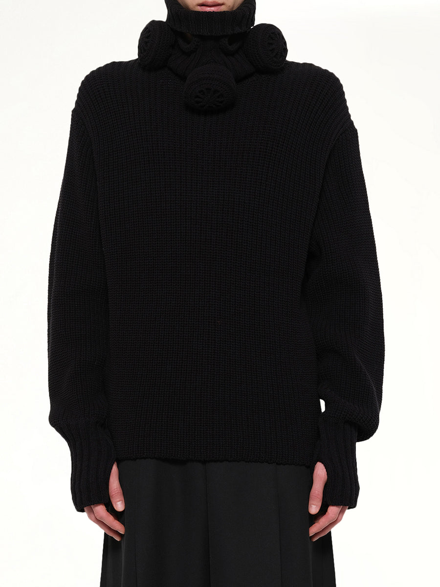 Gas Mask Turtleneck Knit in Black