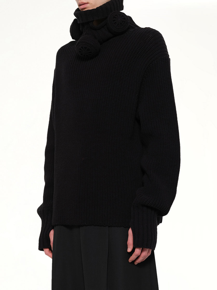 Gas Mask Turtleneck Knit in Black