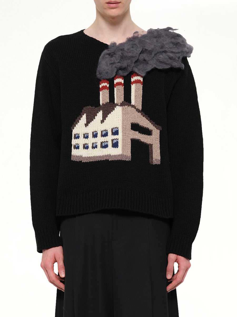 Smoking Factory Intarsia Knit Pullover in Black