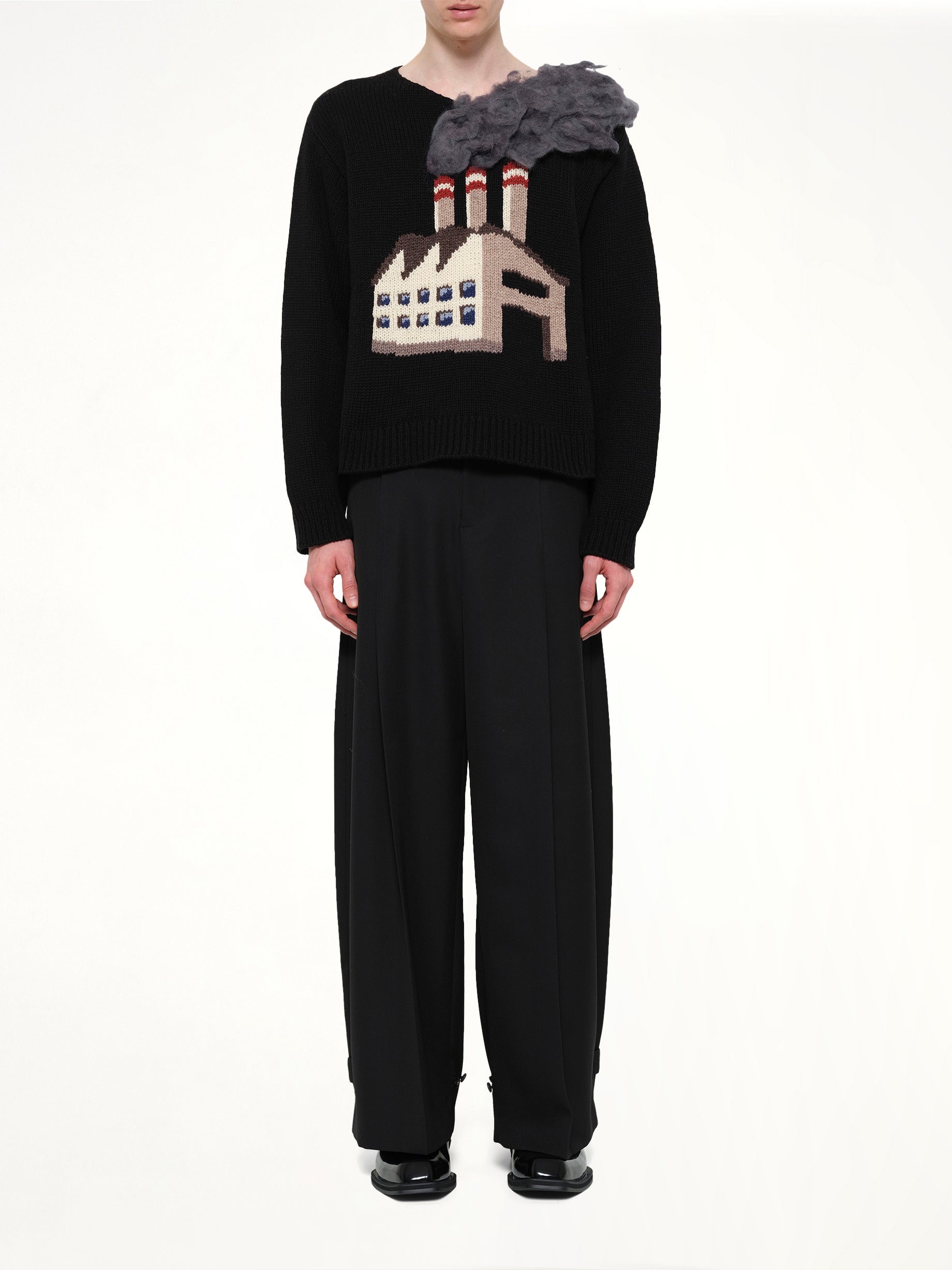 Smoking Factory Intarsia Knit Pullover in Black