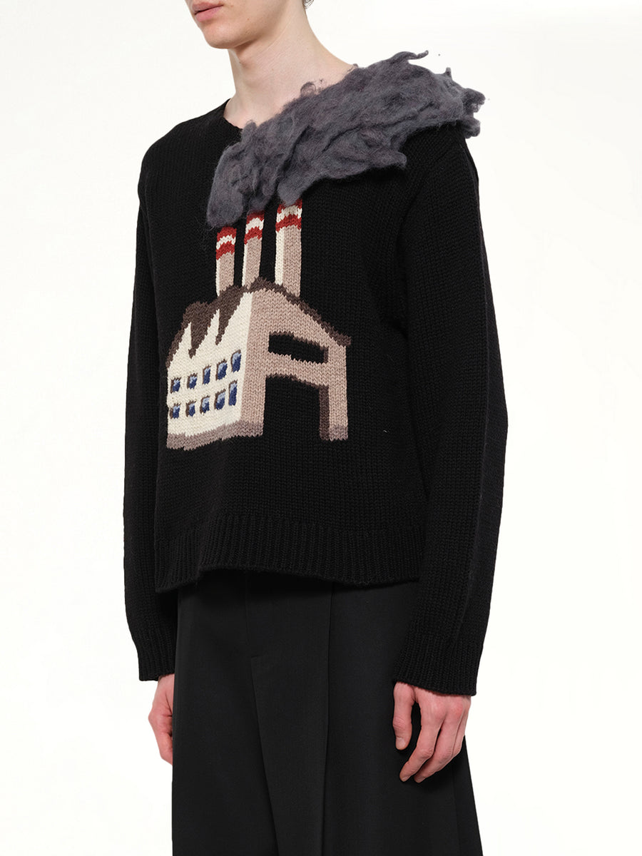 Smoking Factory Intarsia Knit Pullover in Black