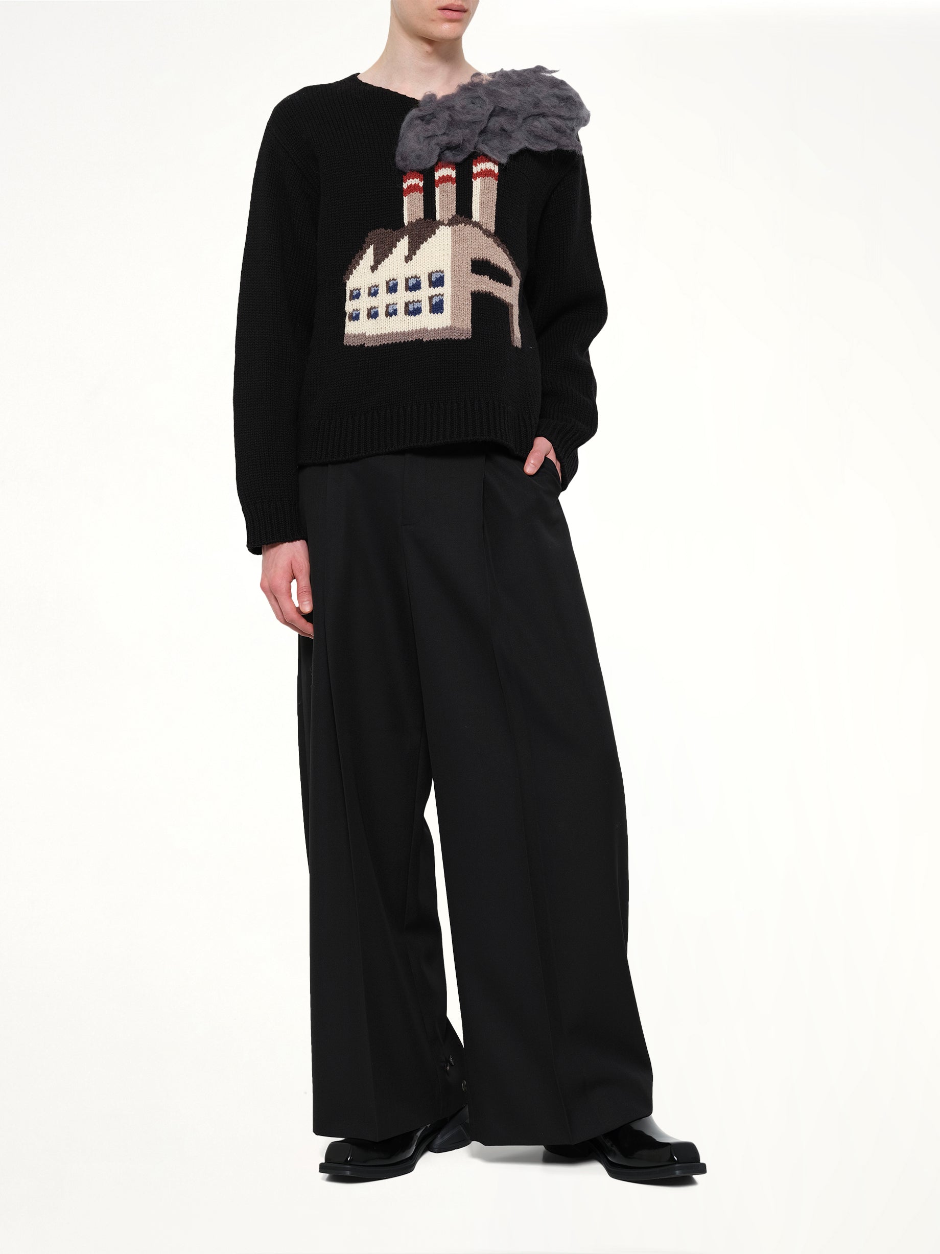 Smoking Factory Intarsia Knit Pullover in Black