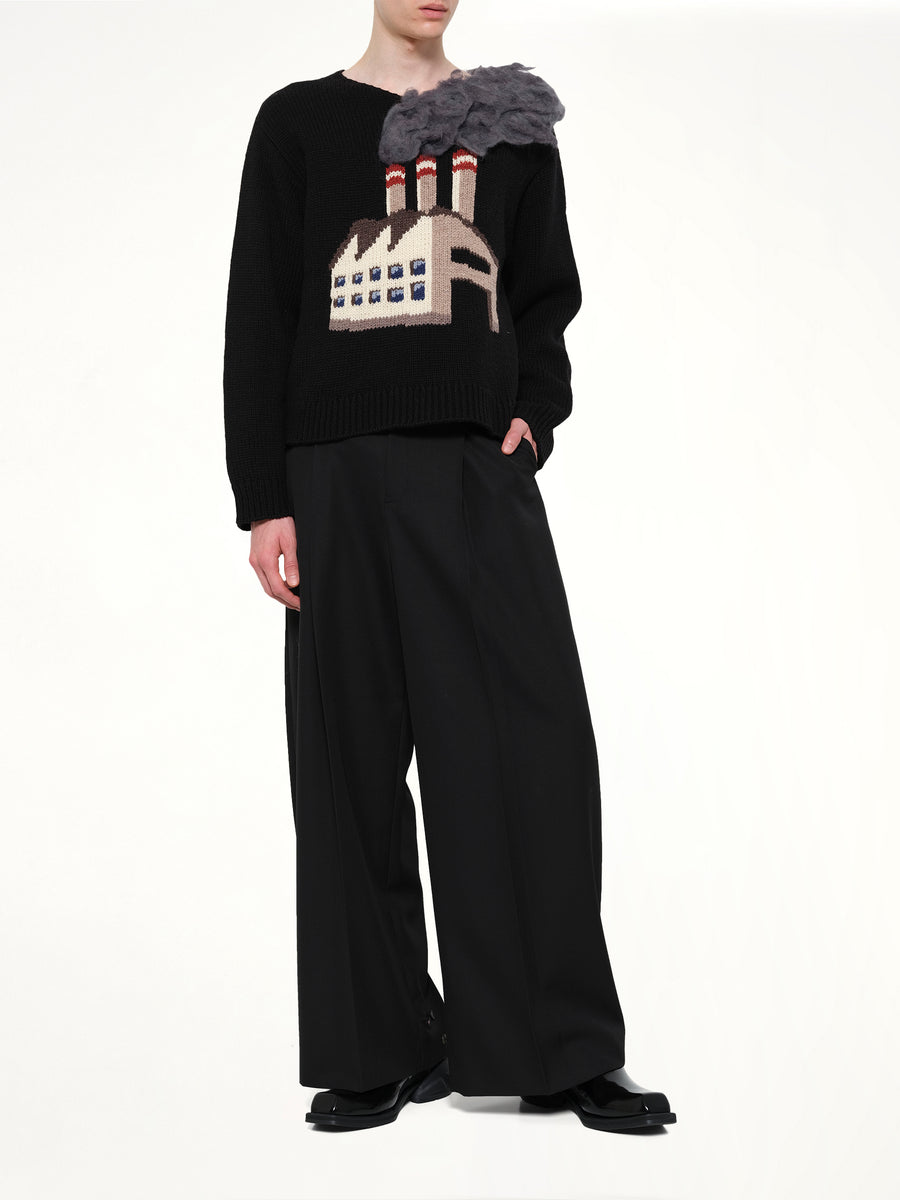 Smoking Factory Intarsia Knit Pullover in Black