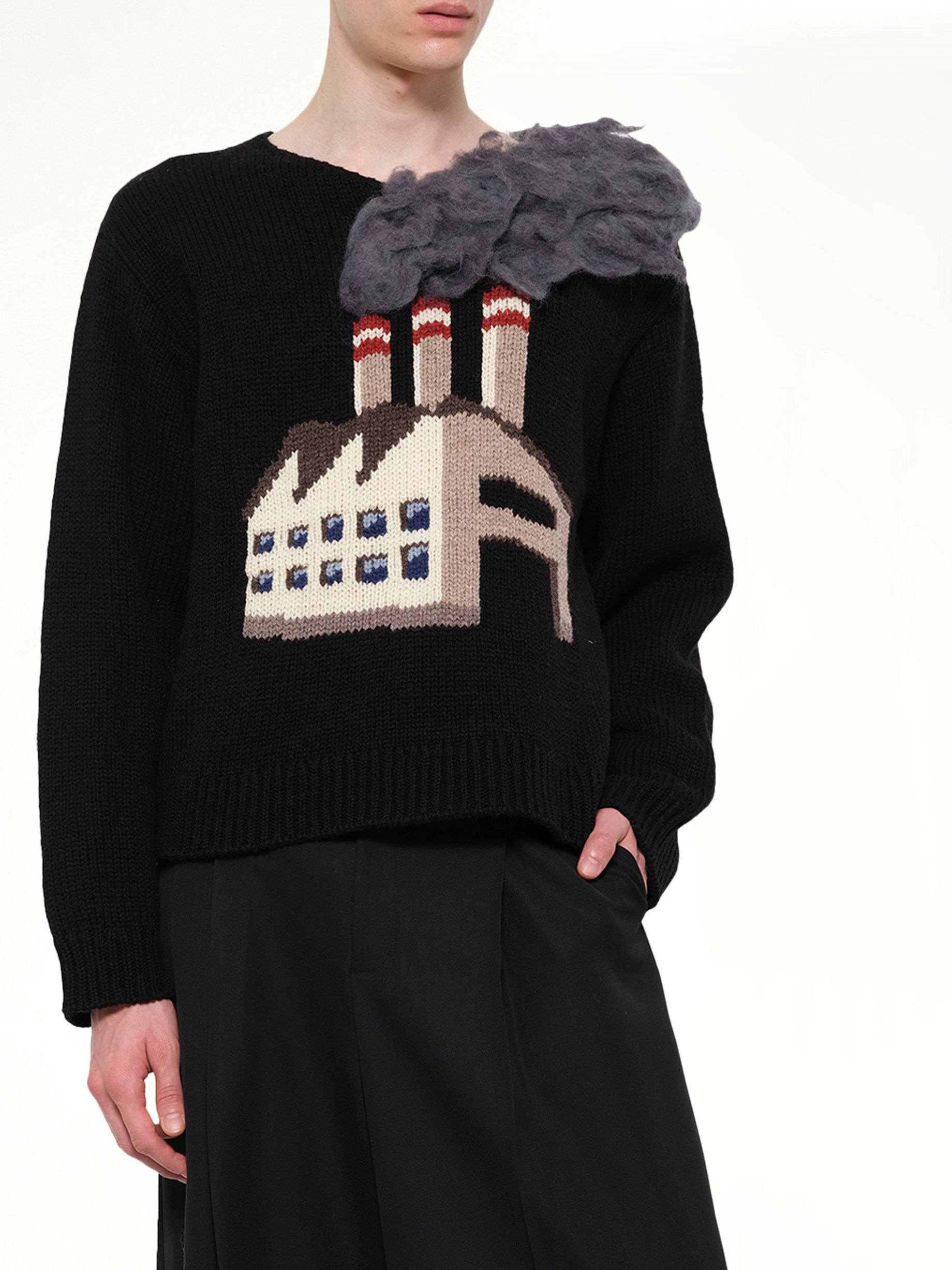 Smoking Factory Intarsia Knit Pullover in Black