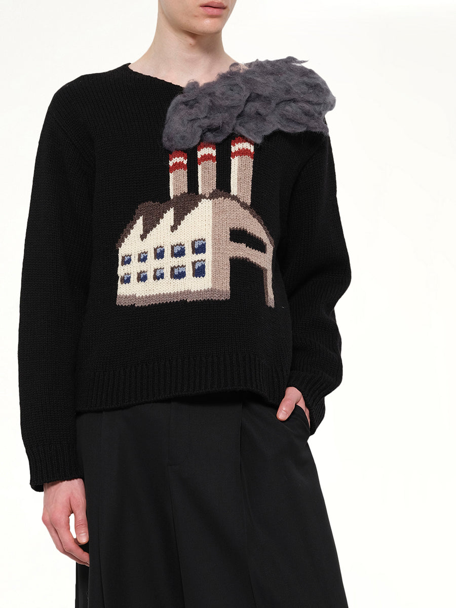 Smoking Factory Intarsia Knit Pullover in Black