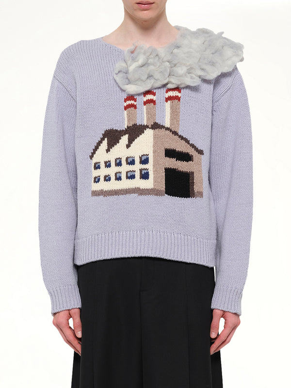 Smoking Factory Intarsia Knit Pullover in Blue