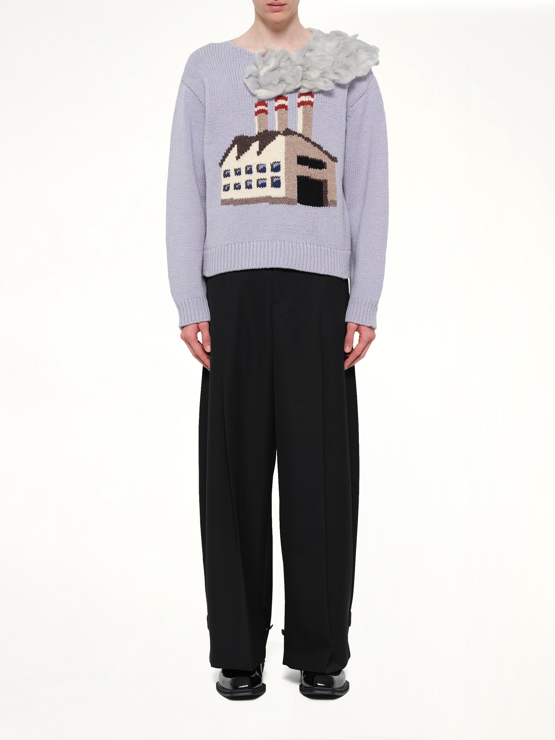 Smoking Factory Intarsia Knit Pullover in Blue