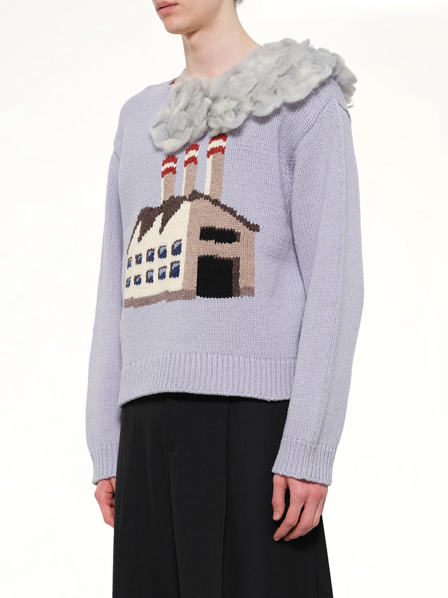 Smoking Factory Intarsia Knit Pullover in Blue