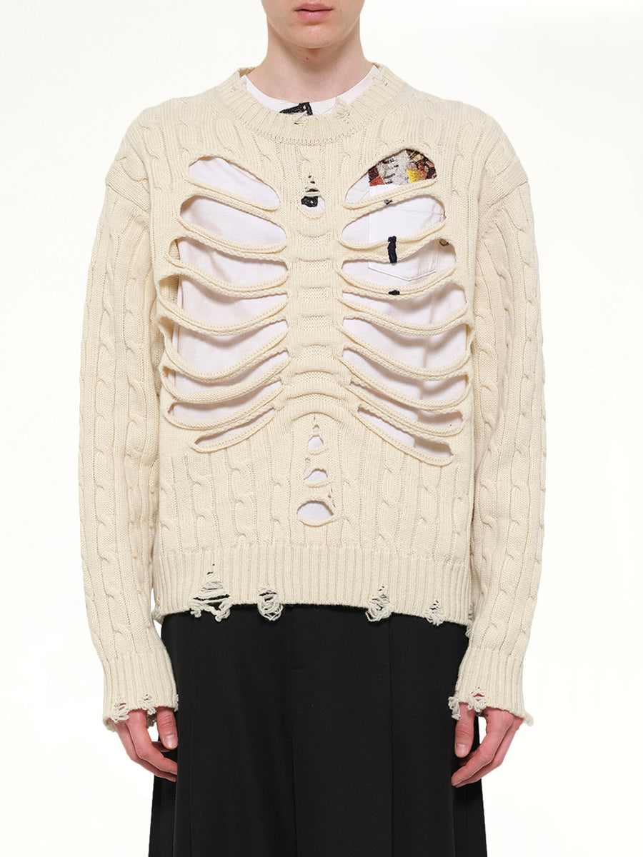 Rib Cage Cable Knit Pullover in Ivory