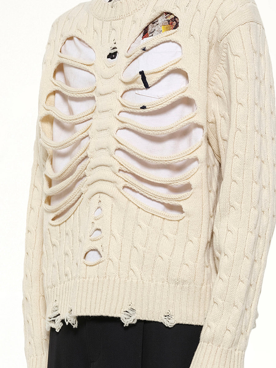 Rib Cage Cable Knit Pullover in Ivory