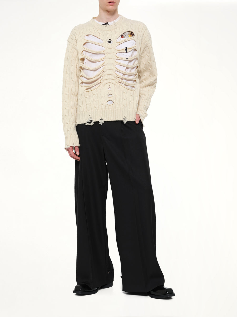 Rib Cage Cable Knit Pullover in Ivory