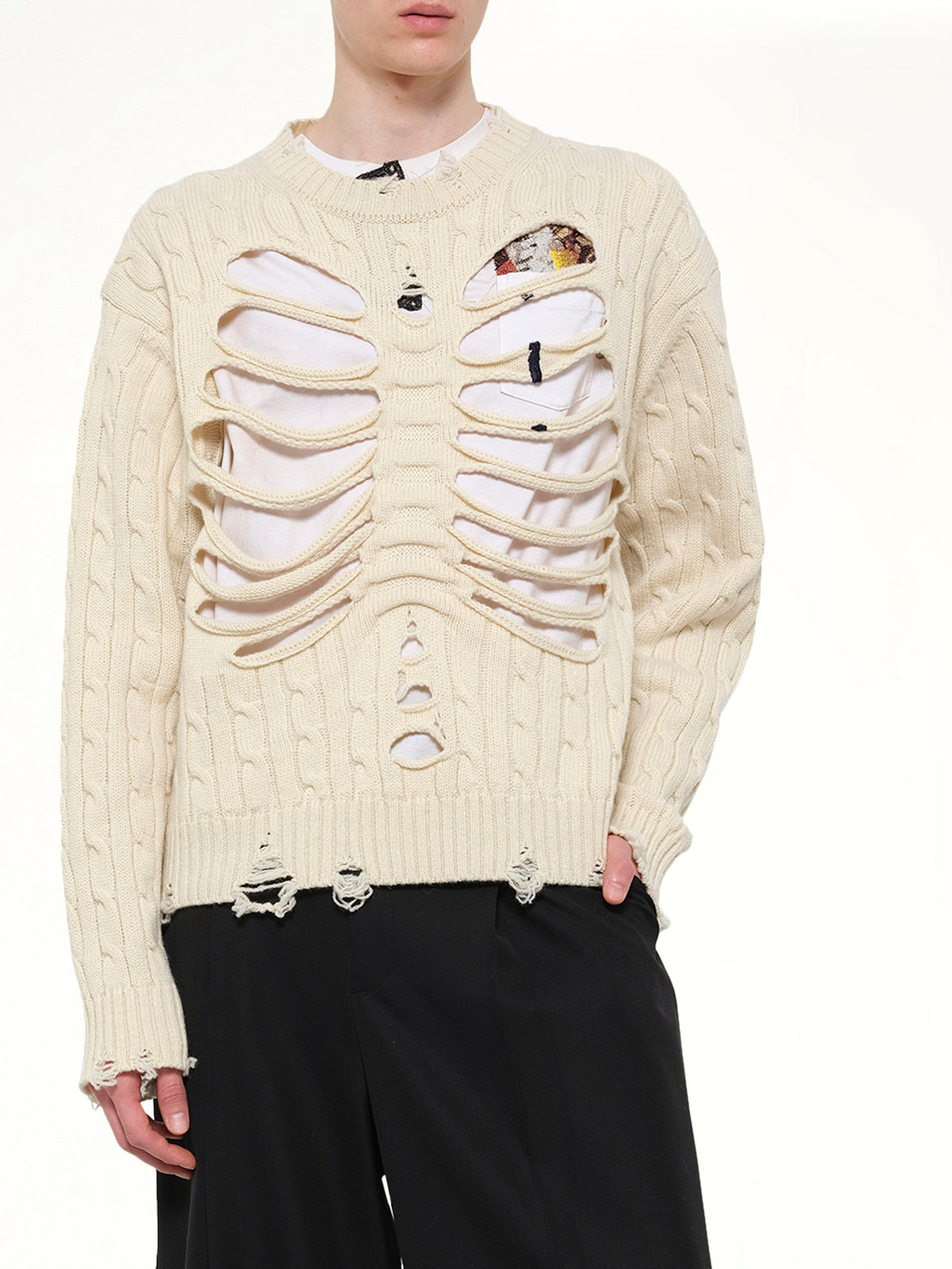 Rib Cage Cable Knit Pullover in Ivory