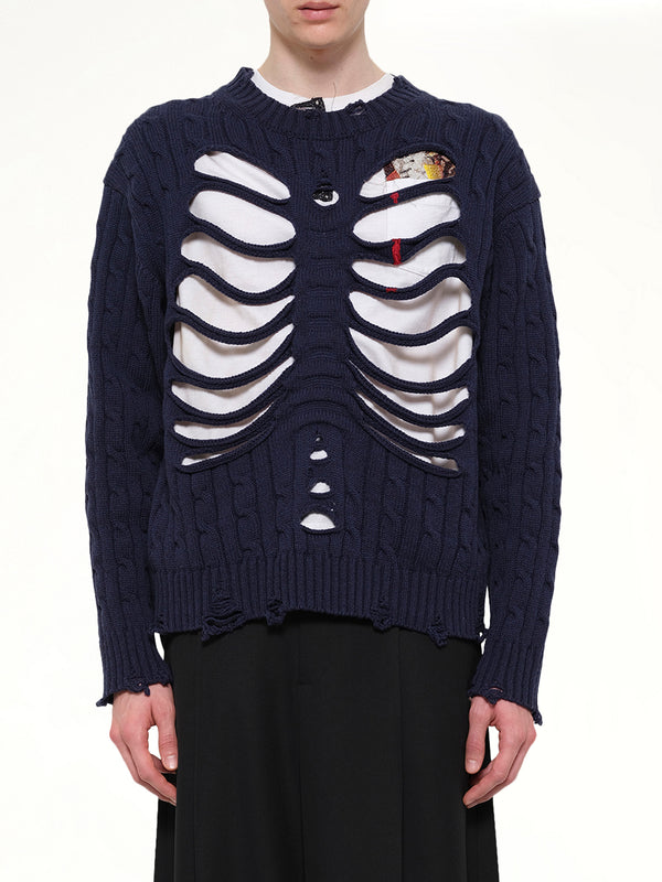 Rib Cage Cable Knit Pullover in Navy