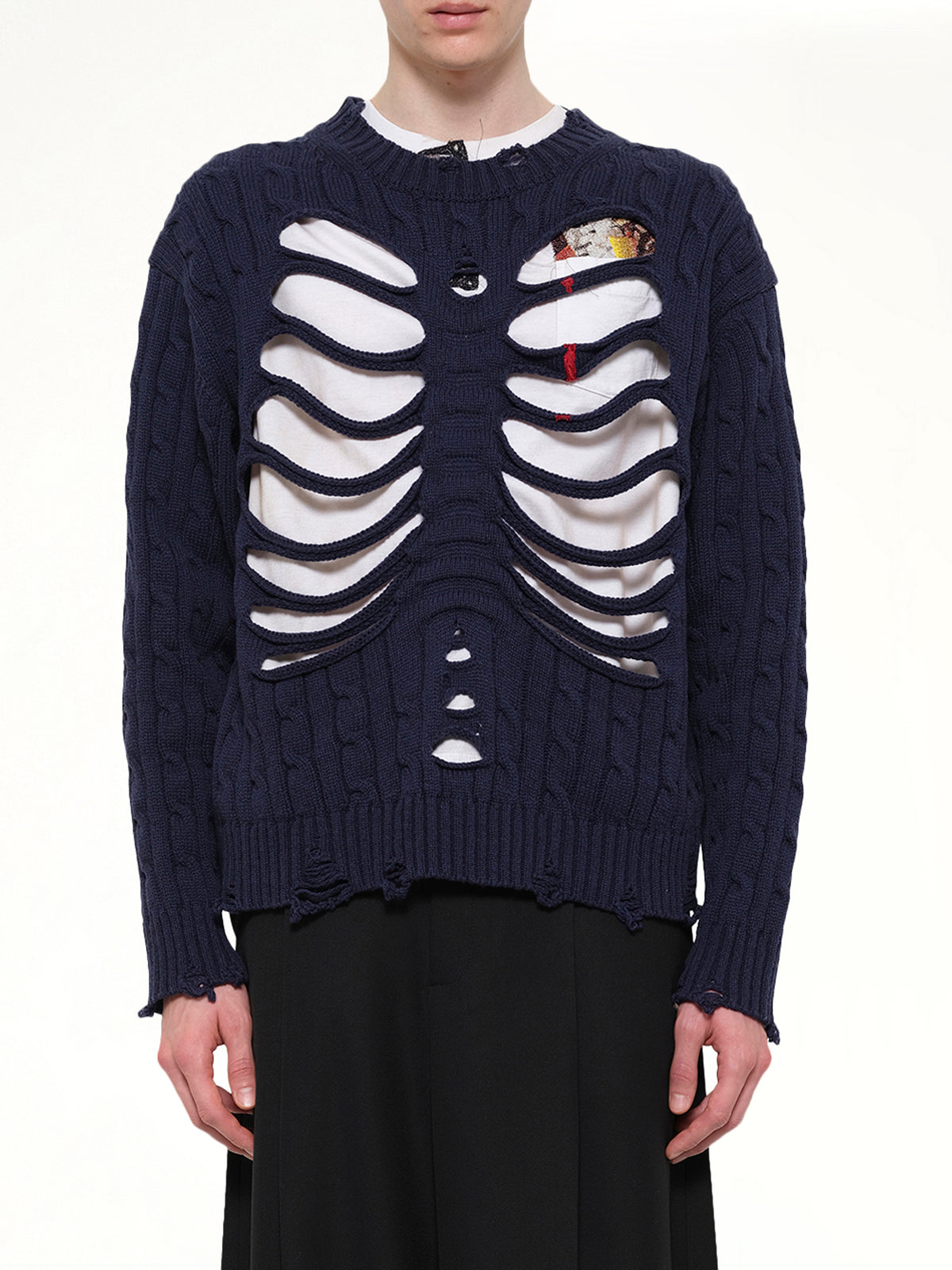 Rib Cage Cable Knit Pullover in Navy