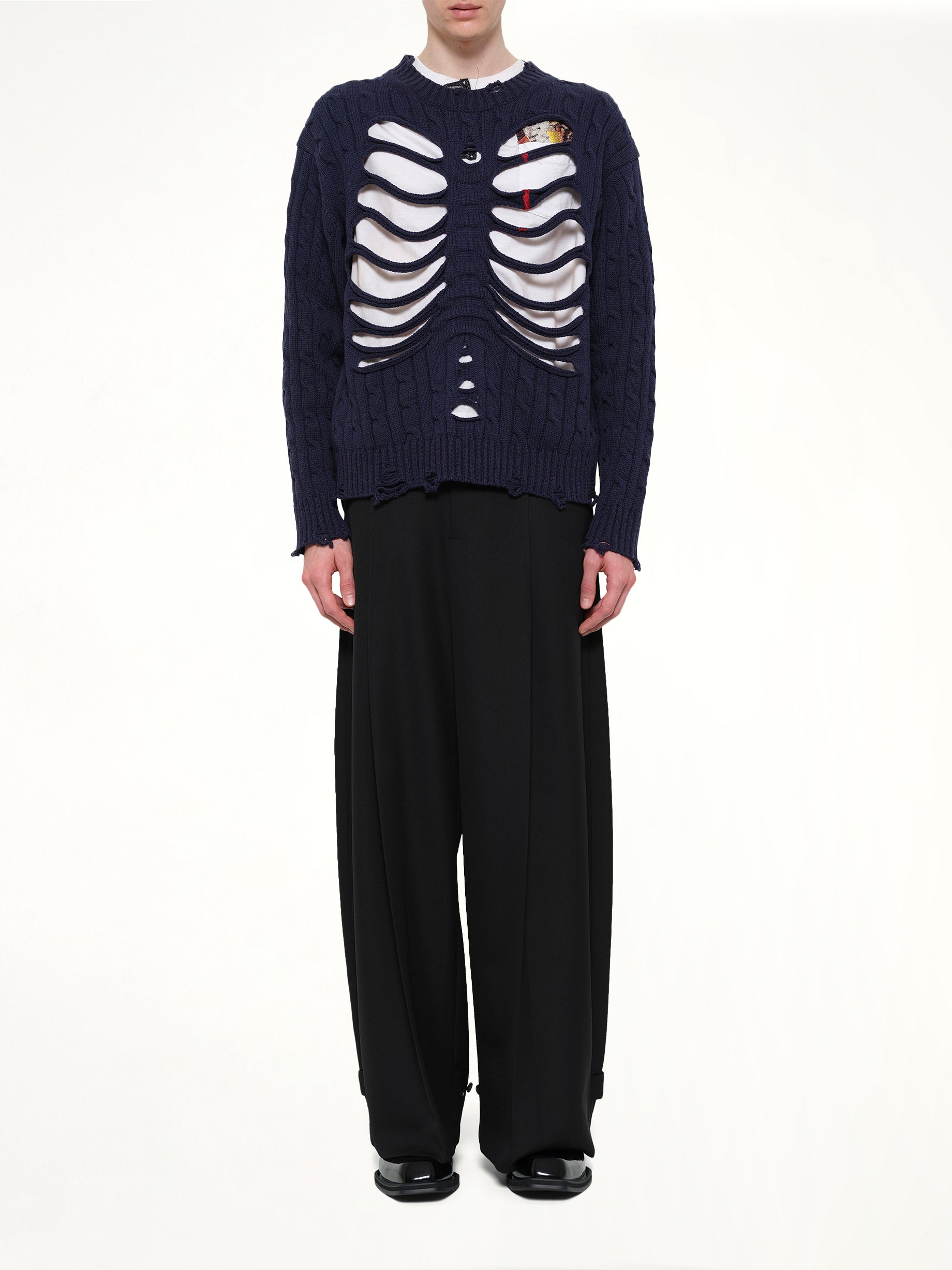 Rib Cage Cable Knit Pullover in Navy