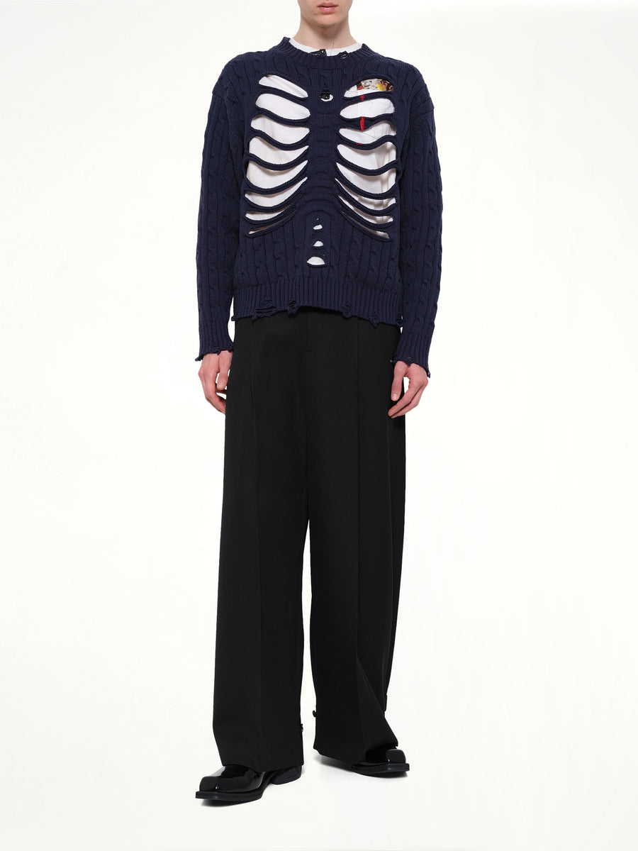 Rib Cage Cable Knit Pullover in Navy