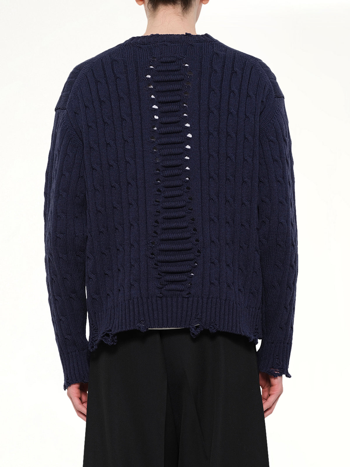 Rib Cage Cable Knit Pullover in Navy