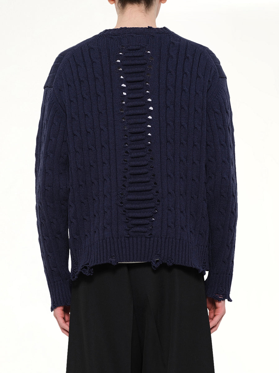 Rib Cage Cable Knit Pullover in Navy
