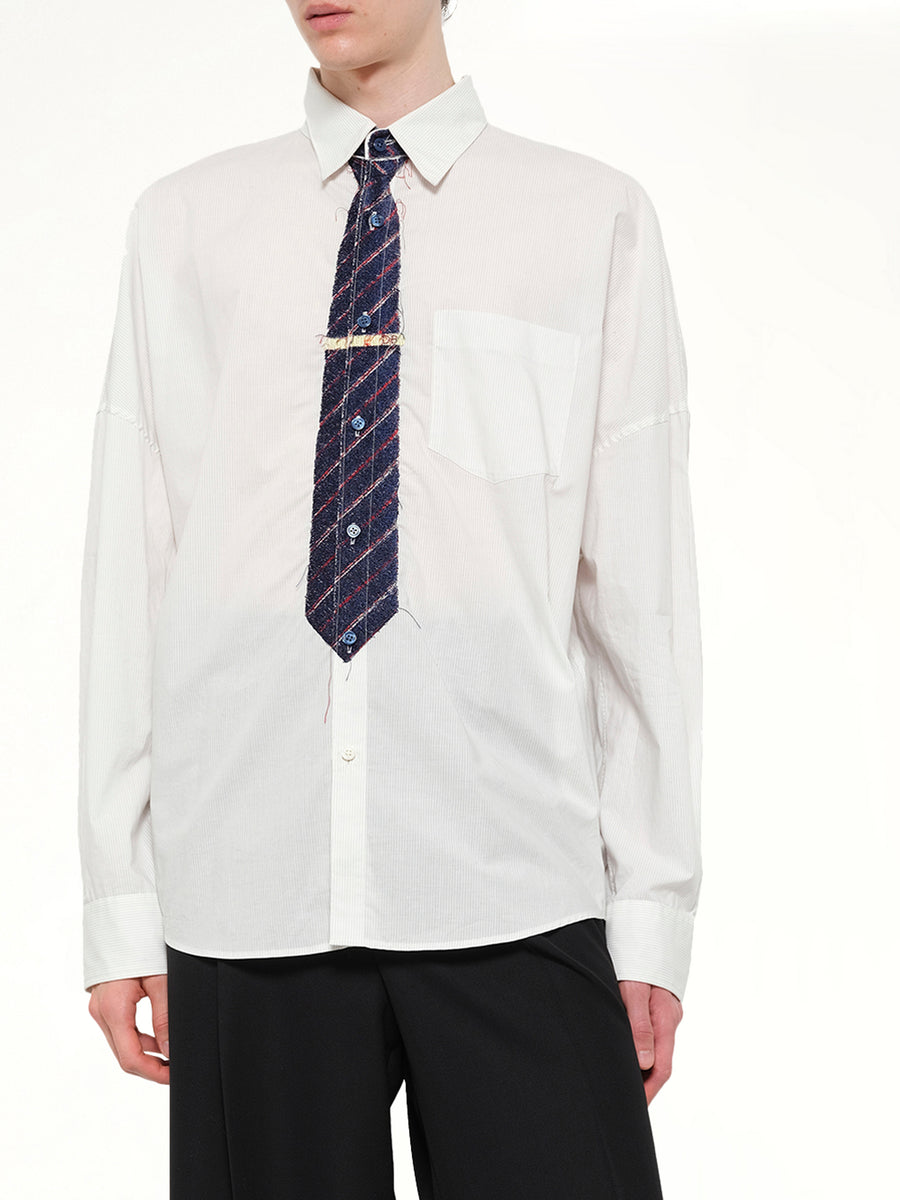 Trompe L’Oeil Tie Embroidery Shirt in White/Black