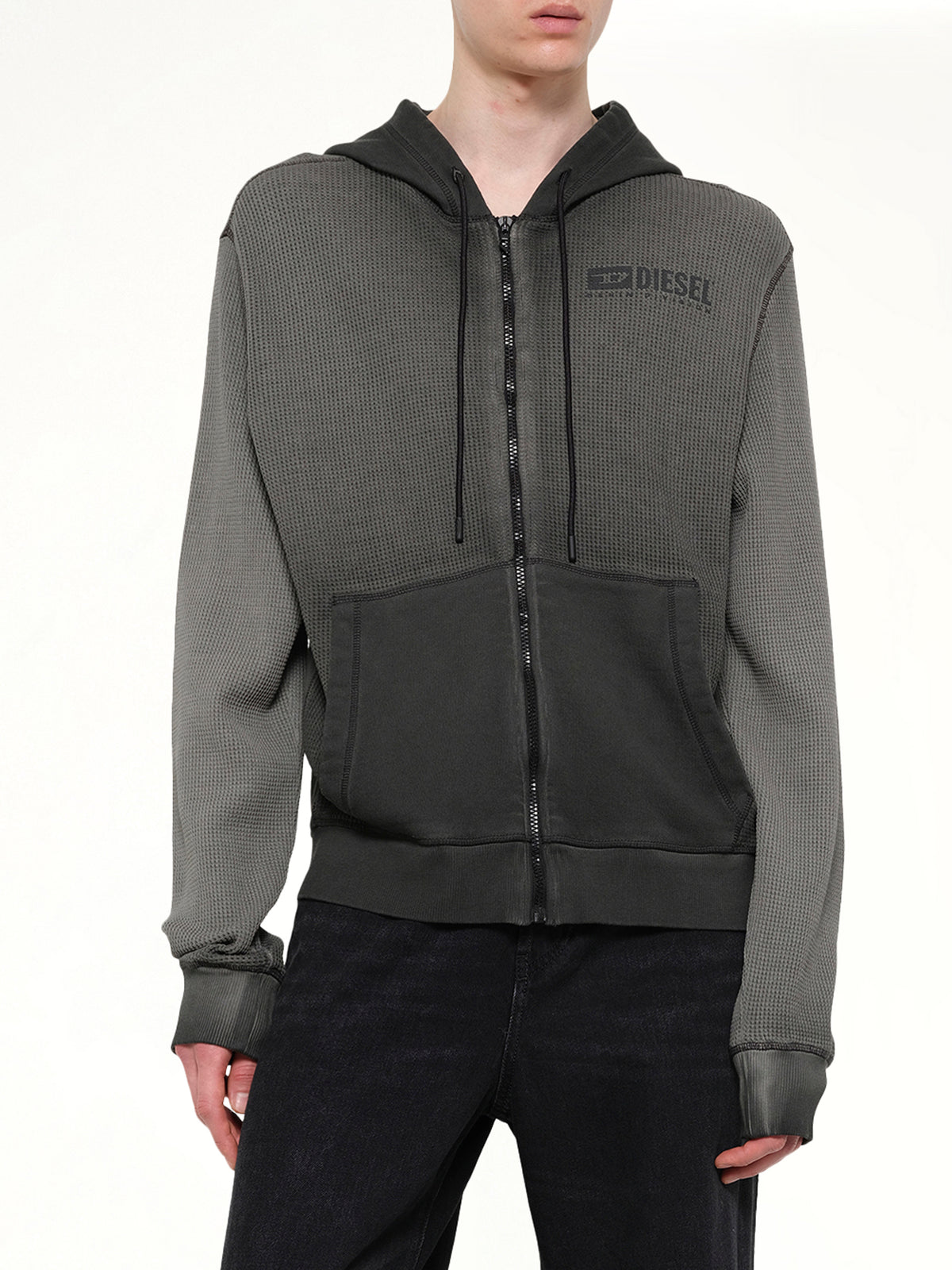 S-WAFY-HOOD-ZIP Hoodie in Washed Black