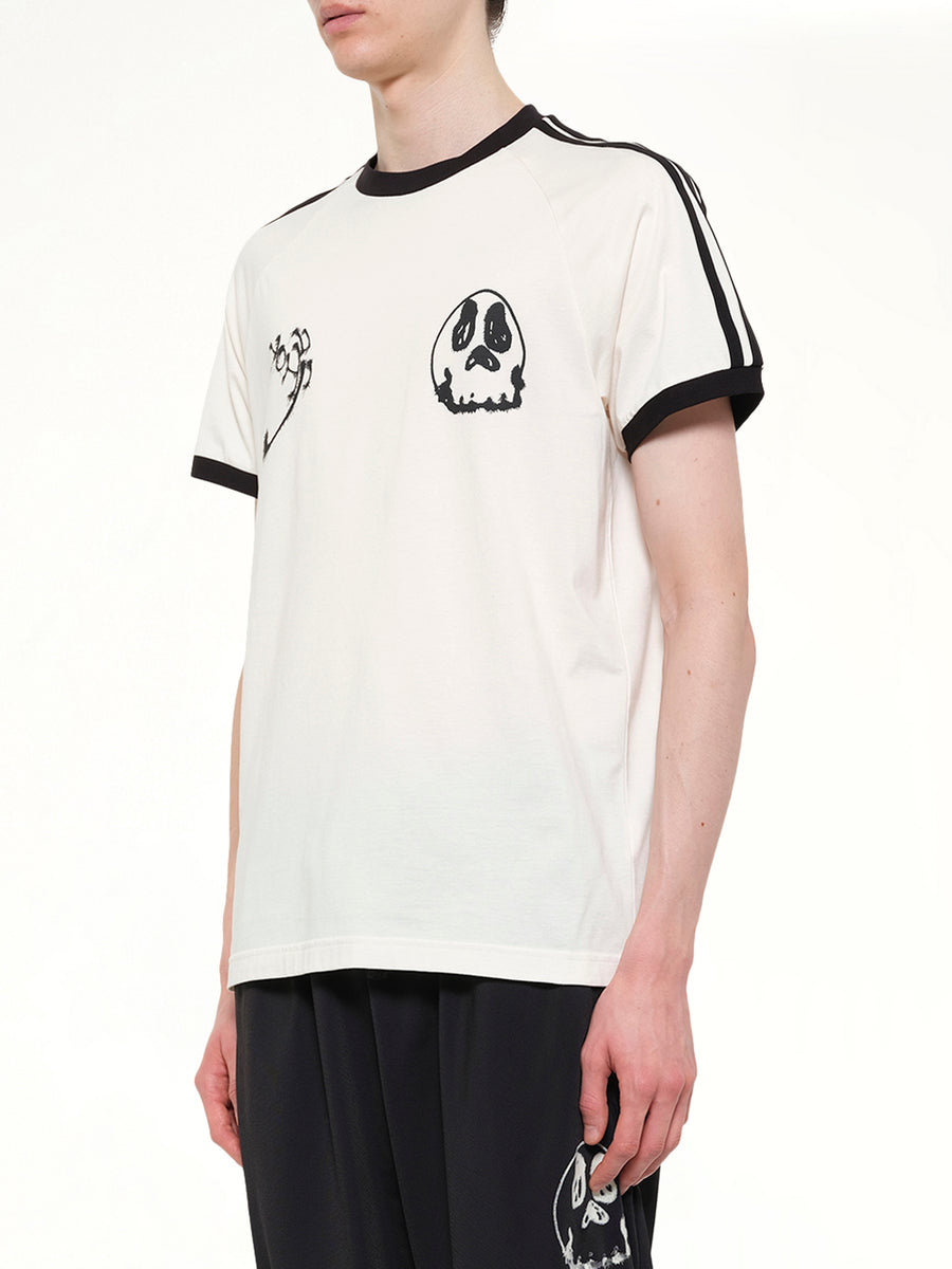 Skull Graphic 3 Stripe T-Shirt in Chalk White