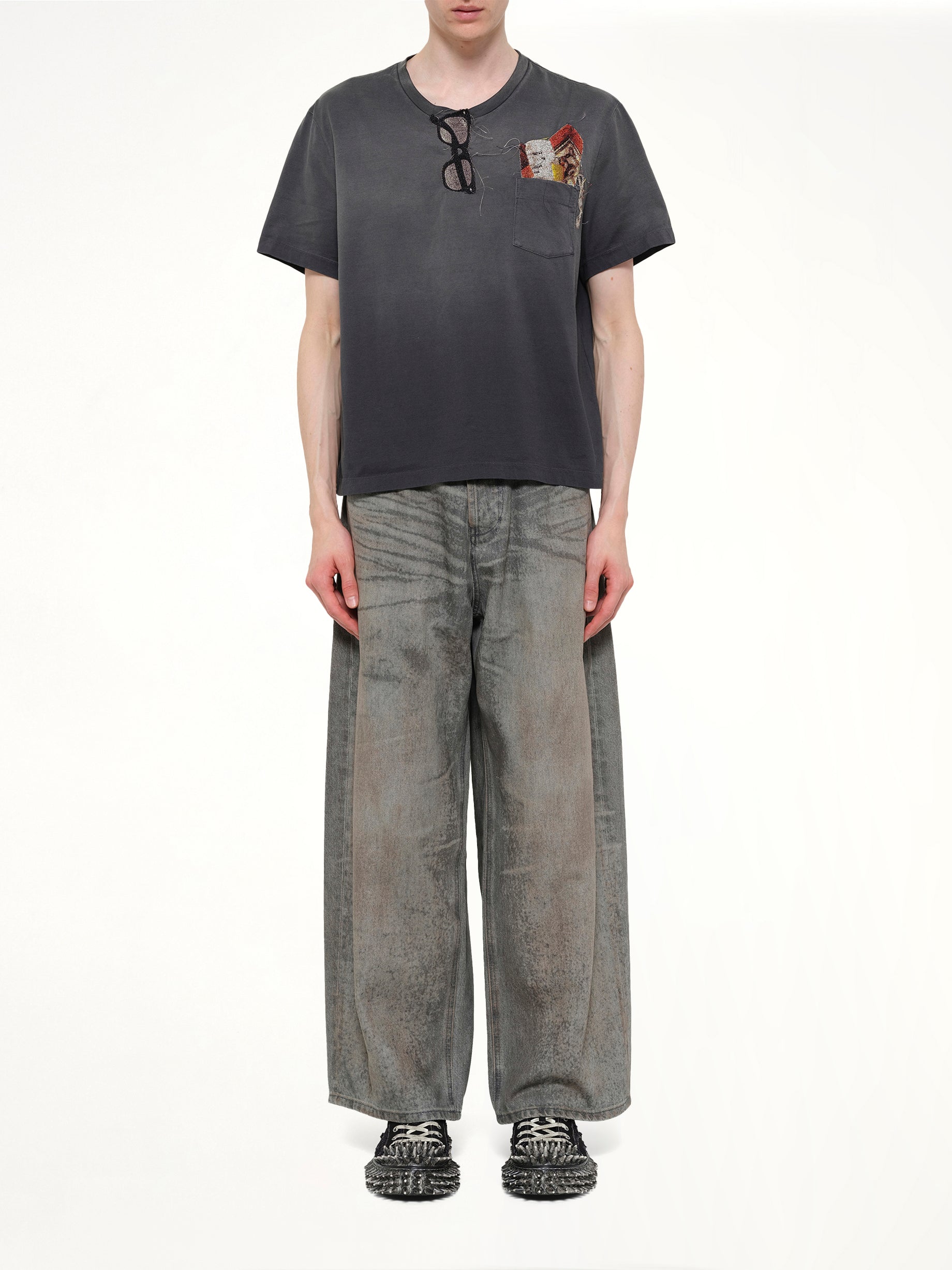 Trompe L’Oeil Embroidery T-Shirt in Black