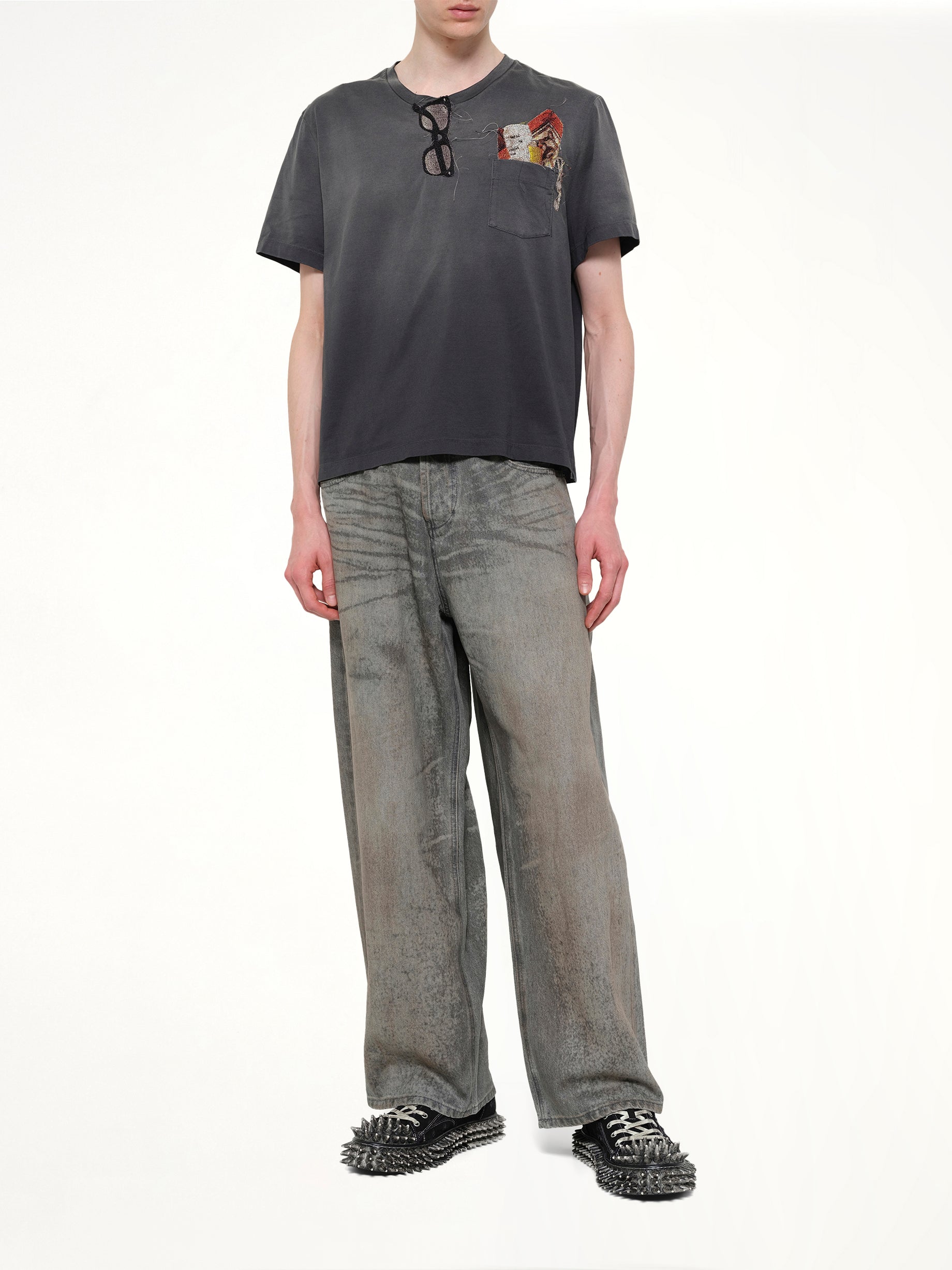 Trompe L’Oeil Embroidery T-Shirt in Black