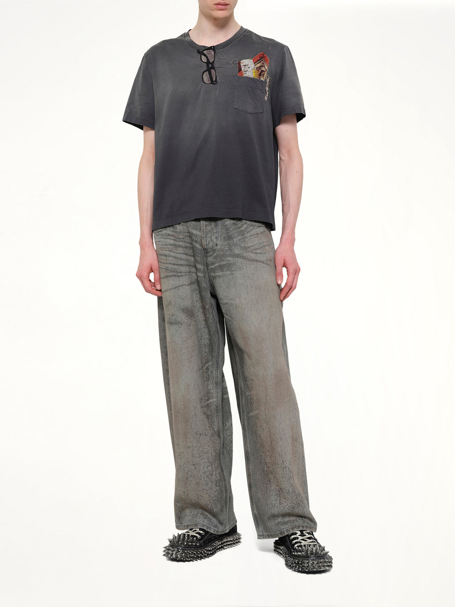 Trompe L’Oeil Embroidery T-Shirt in Black