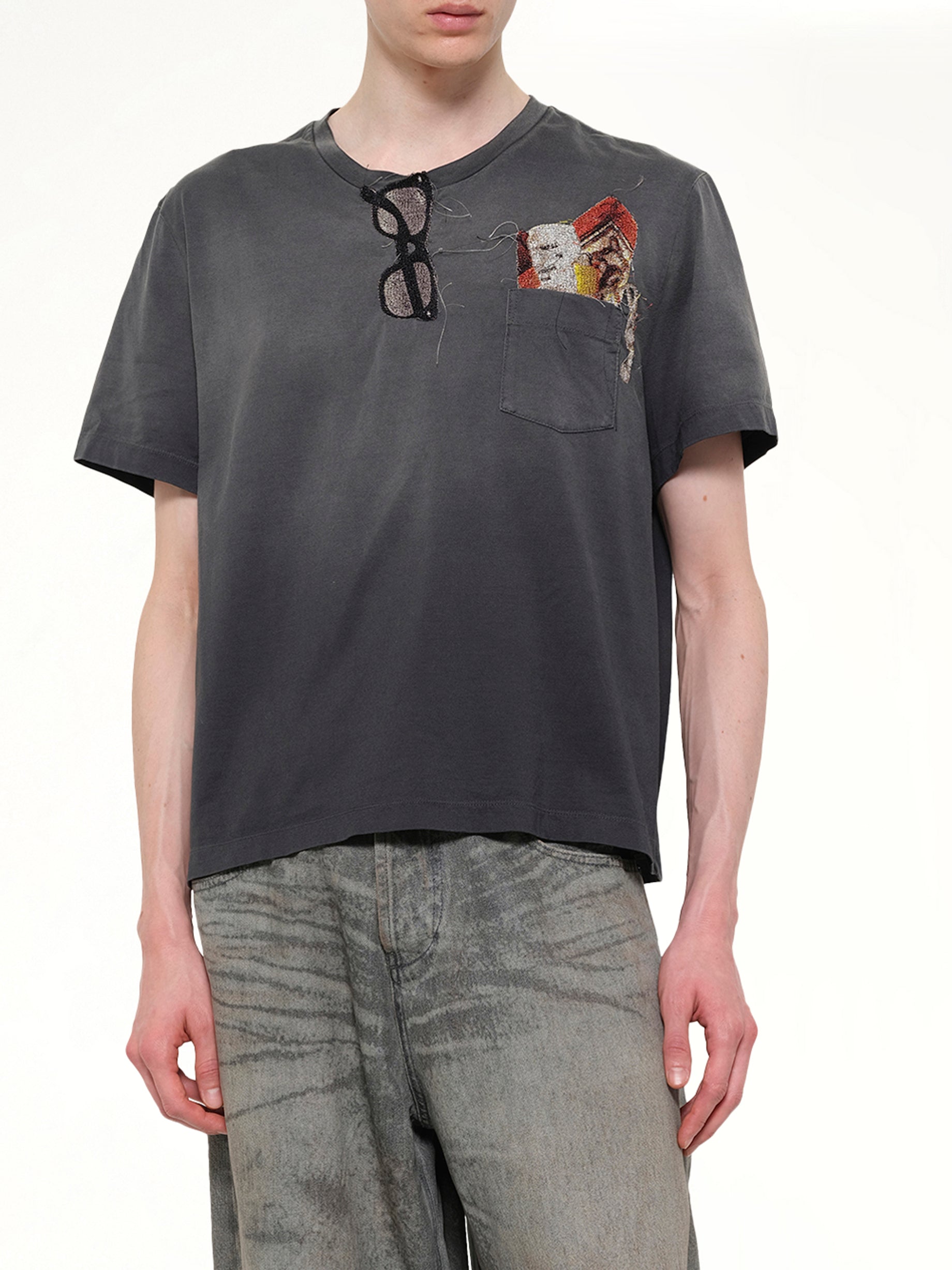 Trompe L’Oeil Embroidery T-Shirt in Black