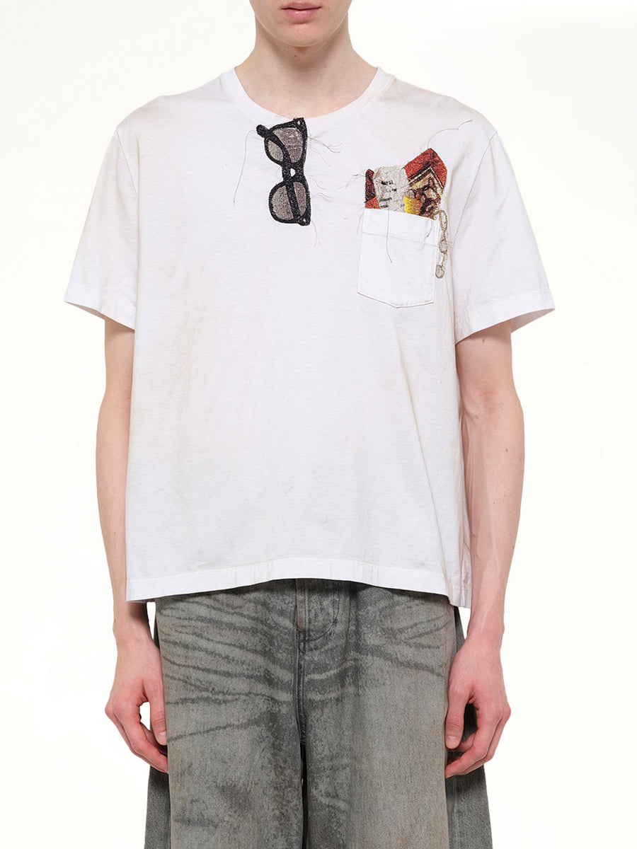 Trompe L’Oeil Embroidery T-Shirt in White