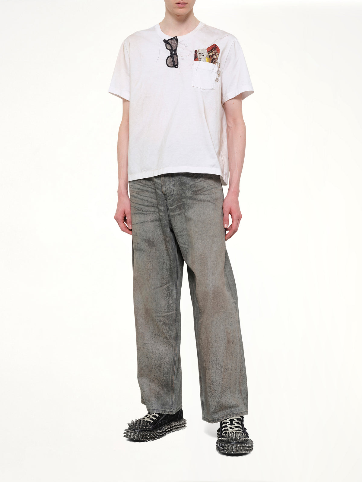 Trompe L’Oeil Embroidery T-Shirt in White