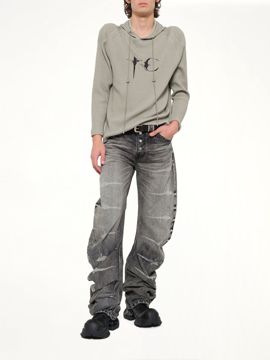 Bulk Shoulder Waffle Hoodie in Khaki