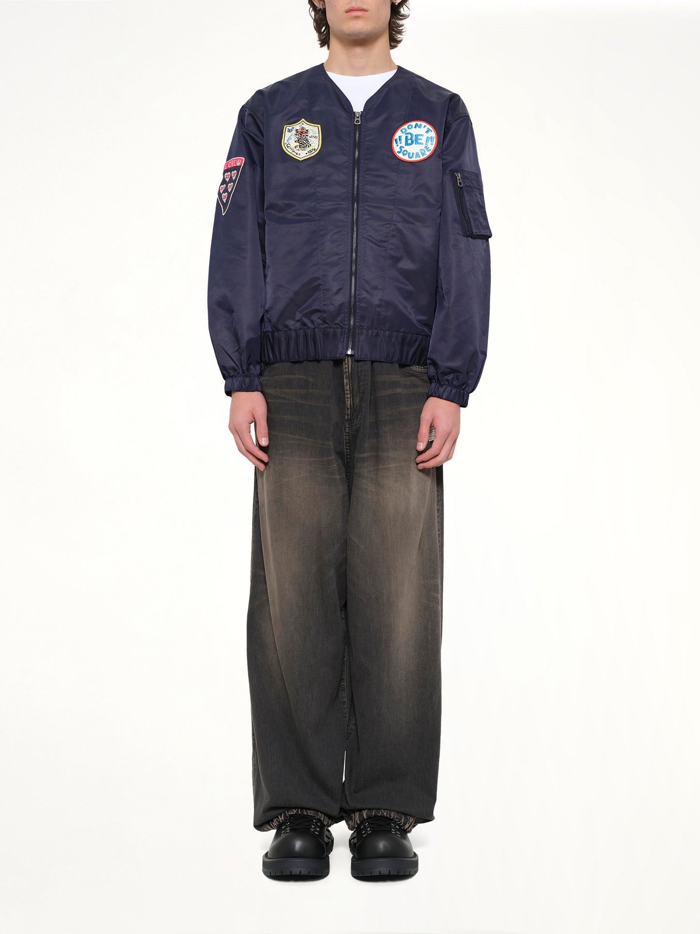 Kenzo Badges Collarless Bomber in Navy Blue