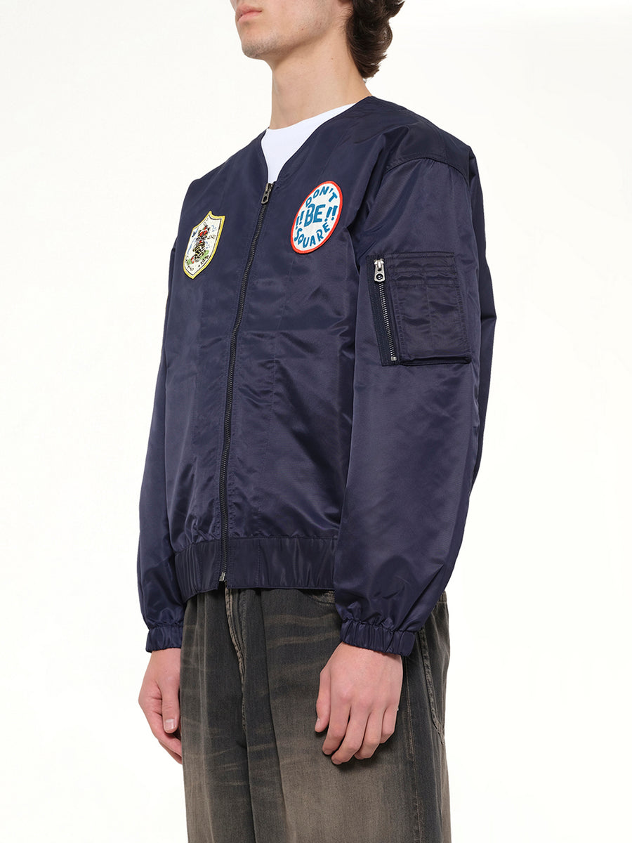 Kenzo Badges Collarless Bomber in Navy Blue