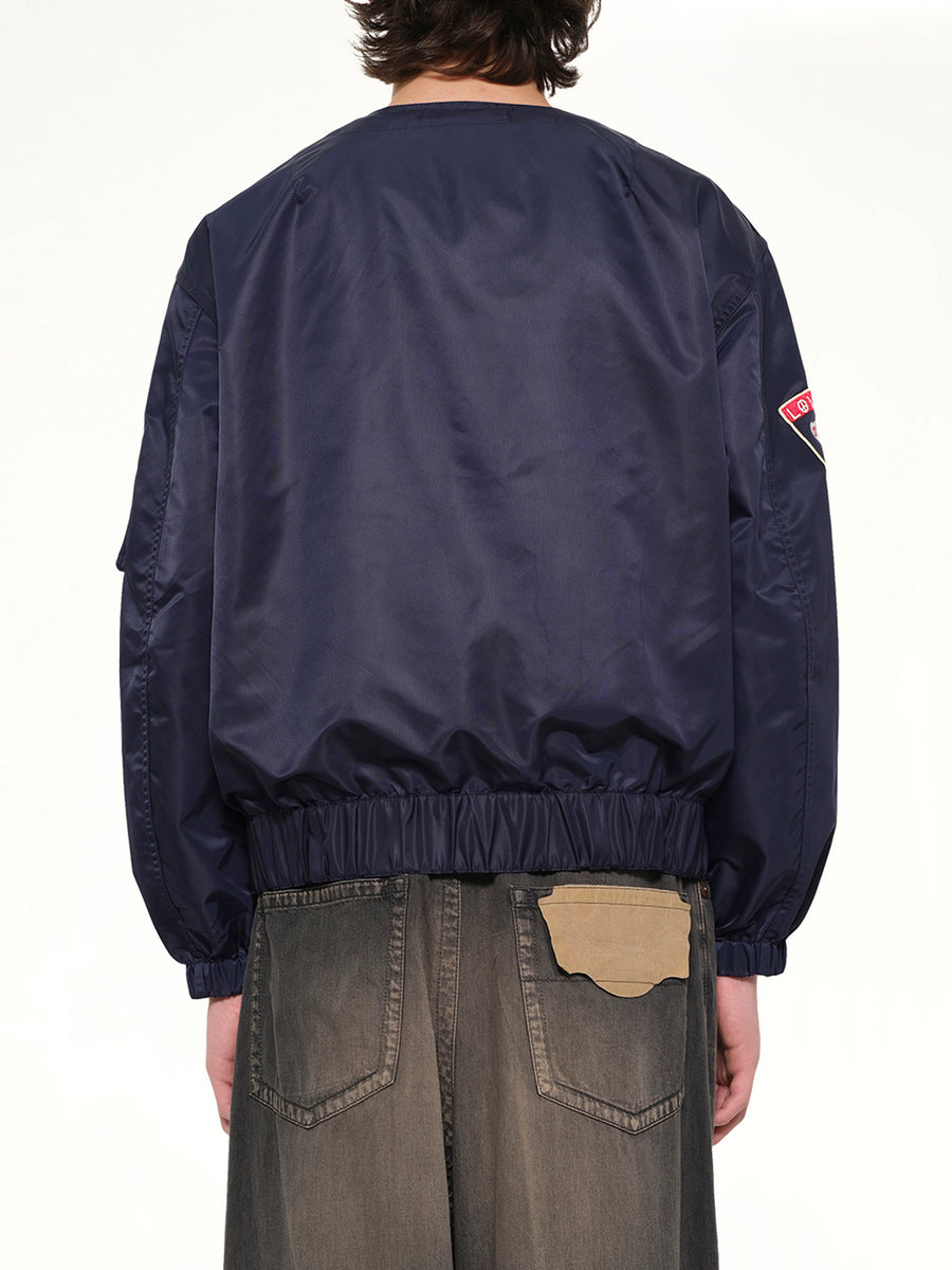 Kenzo Badges Collarless Bomber in Navy Blue